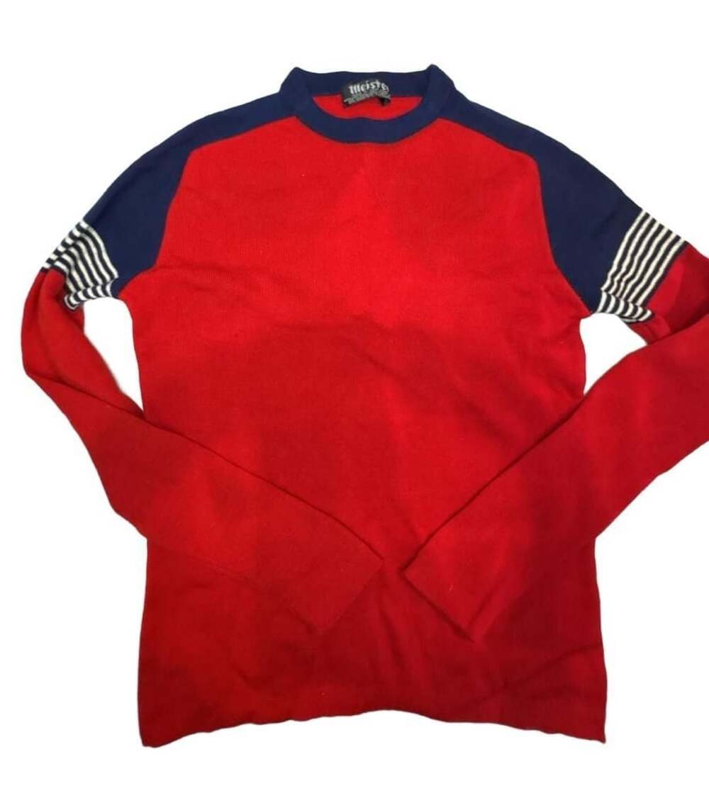 Meister Sweater Vintage Wool Red Blue Striped Size S